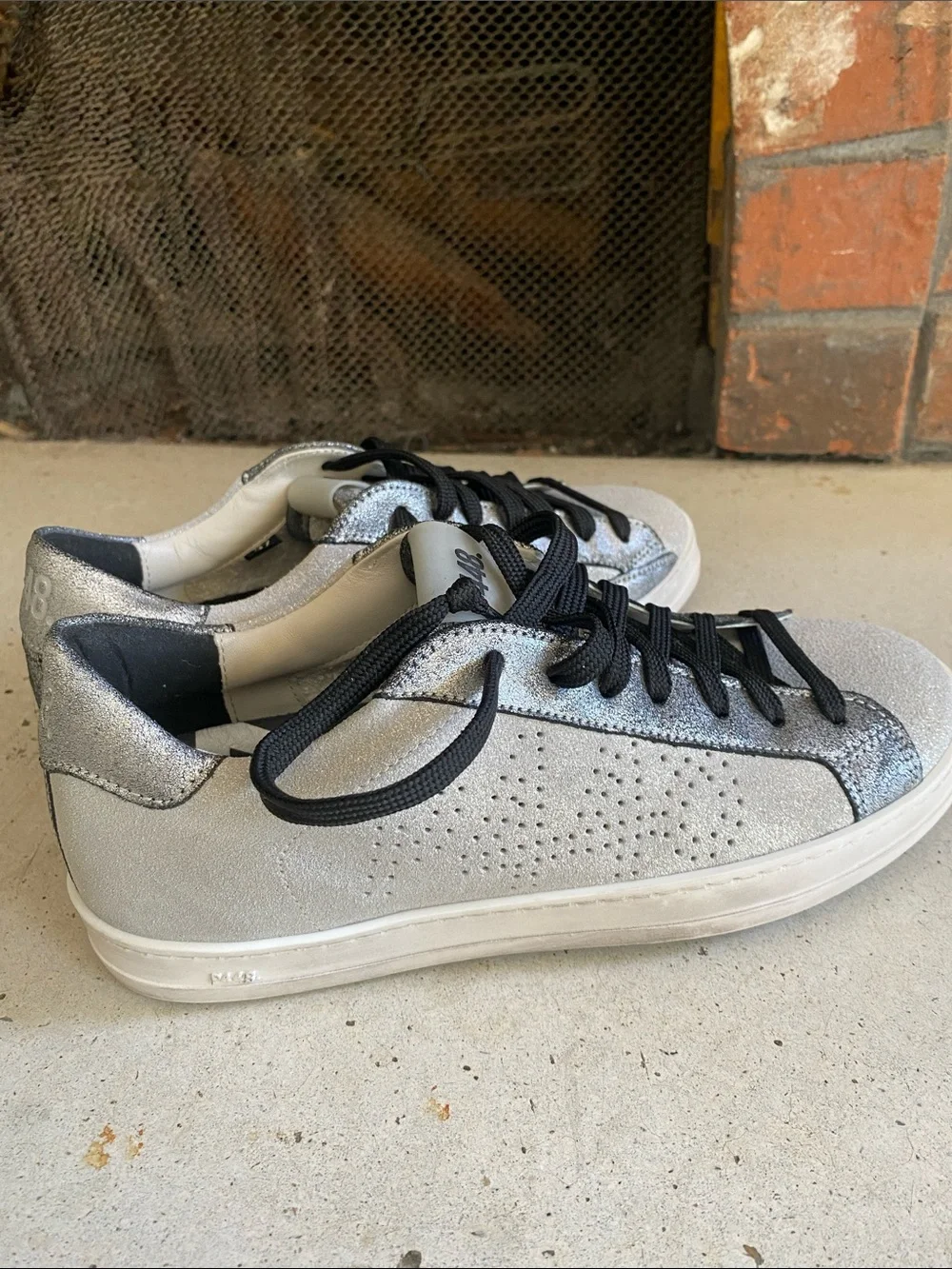 P448 Silver Low-Top Sneakers with Black Laces